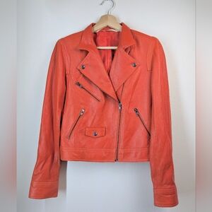 Truth and Pride Orange/ Light Red Moto Leather Jacket XS-S